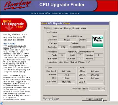 Pagina di ricerca della CPU di upgrade.